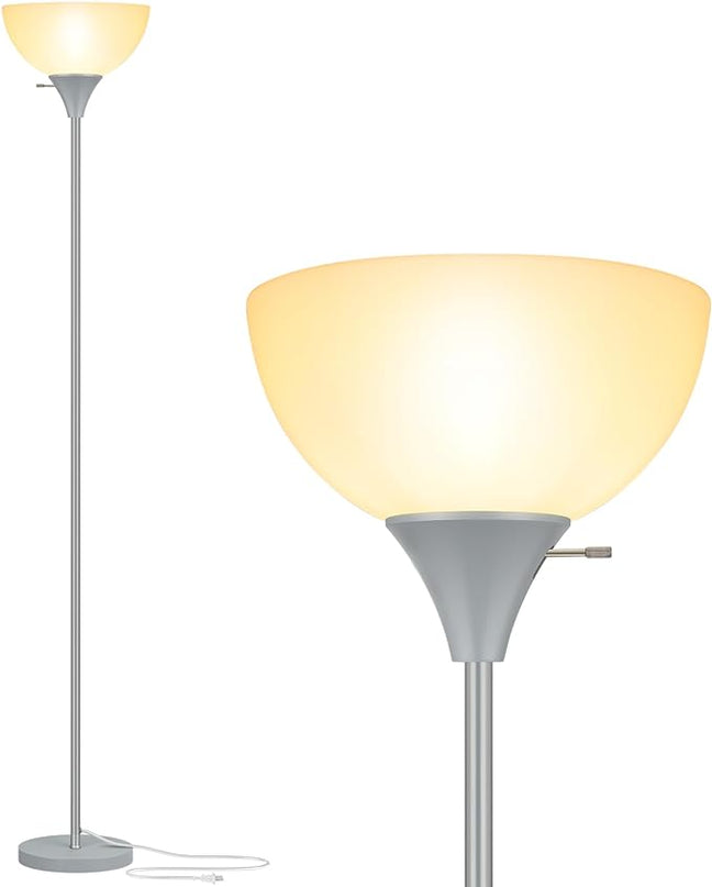 Floor Lamp, LED Standing Lamps with White Plastic Shade, Modern Corner Floor Lamp, Simple Tall Lamps for Living Room Bedroom, Rotary Switch, E26 Base, Bulb not Included, Sliver Grey - LeafyLoom