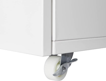 17.70" Metal Office Copier 2 Door and 360 ° Universal Wheel,Mobile Lateral Filing Cabinets w/Aluminum Alloy Handle,Rolling Printer Stand for Legal/Letter/A4,White - LeafyLoom