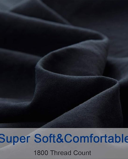 SONORO KATE Bed Sheet Set Super Soft Microfiber 1800 Thread Count Luxury Egyptian Sheets 18-Inch Deep Pocket，Wrinkle and Hypoallergenic-6 Piece (Black, California King-6 Piece) - LeafyLoom