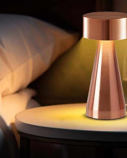 Portable Metal Desk Lamp, Cordless LED Table Lamp,3 Color Touch Control Rechargeable Lamp,3-Levels Brightness Room Decor Desk Lamp,Bedside Lamp,Night Light, Dining Room Lamp (Rose Gold) - LeafyLoom