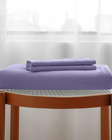 Simple&Opulence 100% Linen Sheet Set Solid Color-4 Pcs Washed French Linen Bed Sheets-Breathable Bedding Set-1 Flat Sheet,1 Fitted Sheet,2 Pillowcases (Queen,Lilac) - LeafyLoom