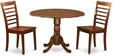 East West Furniture DLML3-MAH-W 3 Piece Modern Set Contains a Round Wooden Table with Dropleaf and 2 Kitchen Dining Chairs, 42x42 Inch - LeafyLoom