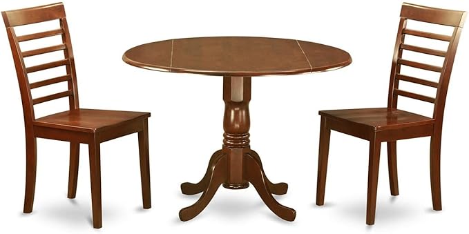 East West Furniture DLML3-MAH-W 3 Piece Modern Set Contains a Round Wooden Table with Dropleaf and 2 Kitchen Dining Chairs, 42x42 Inch - LeafyLoom