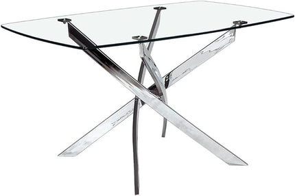 Uptown Club Glass Dining Table with Versatile Rectangular Designs, Tempered Surfaces, and Sturdy Bases for Modern Homes, Seats 4 to 8 People, Elegant Statement Piece, 51" x 32" Metallic - LeafyLoom