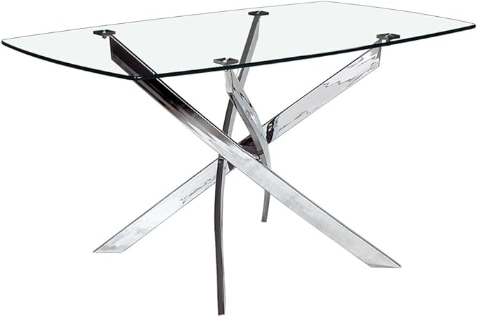 Uptown Club Glass Dining Table with Versatile Rectangular Designs, Tempered Surfaces, and Sturdy Bases for Modern Homes, Seats 4 to 8 People, Elegant Statement Piece, 51" x 32" Metallic - LeafyLoom