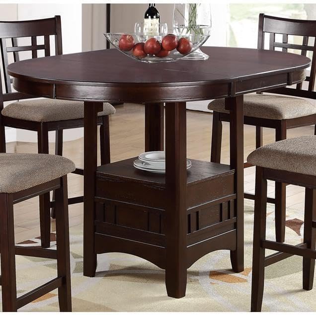 NicBex 42Inch Round Dining Table,Counter Height Kitchen Table with Solid Wood Tabletop and Storage Shelve for 4 to 6,Dining Room Table for Kitchen,Small Space,Dining Room and Living Room,Walnut - LeafyLoom