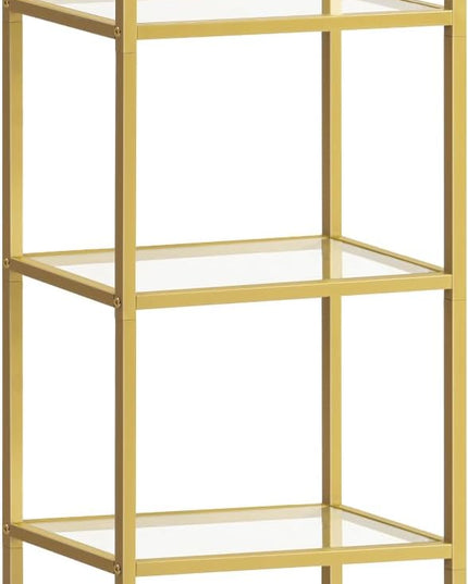 HOOBRO 5-Tier Gold Bookcase, Tempered Glass Bookshelves, Slim Shelving Unit for Living Room, Narrow Bookshelf for Small Spaces, Storage Rack Display Shelf for Home Office, Gold GD45SJ01 - LeafyLoom