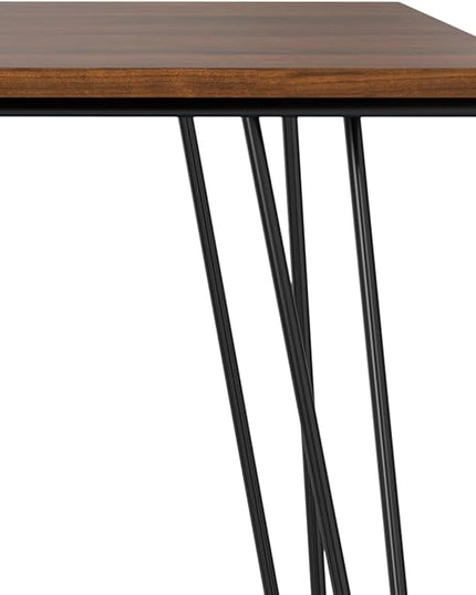 SIMPLIHOME Hunter Dining, Solid Wood Walnut Veneer Tabletop and Powder-Coated Iron Metal Legs in Black Industrial-Style Rectangular Kitchen Table for 4 to 6 People, 66 inches - LeafyLoom
