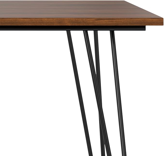 SIMPLIHOME Hunter Dining, Solid Wood Walnut Veneer Tabletop and Powder-Coated Iron Metal Legs in Black Industrial-Style Rectangular Kitchen Table for 4 to 6 People, 66 inches - LeafyLoom
