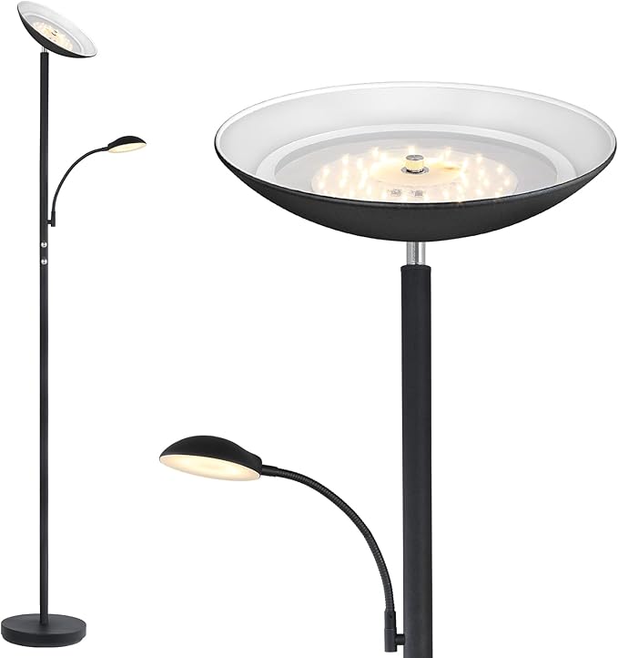 BoostArea Floor Lamp, LED 20W/2000LM Bright Torchiere Floor Lamp with 5W Adjustable Reading Lamp, Stepless Dimmable Standing Lamp, 2 Rotary Switch, Modern Floor Lamps for Living Room, Bedroom, Office - LeafyLoom