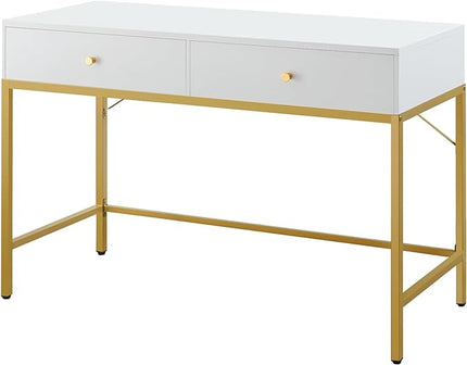 SUPERJARE Vanity Desk with Drawers, 47 inch Computer Desk, Modern Simple Home Office Desks, Makeup Dressing Table for Bedroom - White and Gold - LeafyLoom