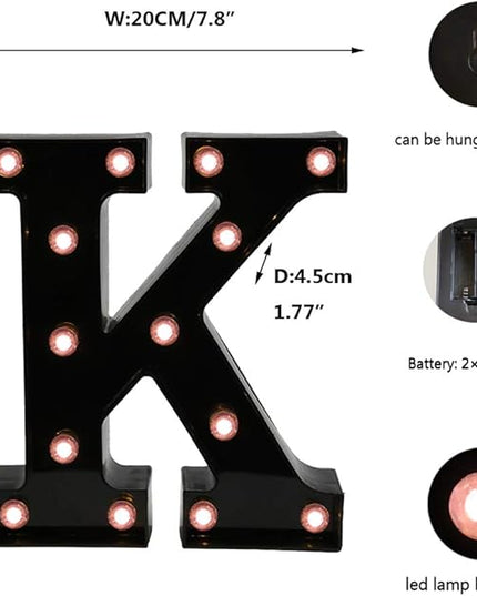 Light Up Black Alphabet Marquee Letters Sign LED Marquee Number Lights Sign for Night Light Home Bar Christmas Lamp Birthday Party Wedding Decoration K - LeafyLoom