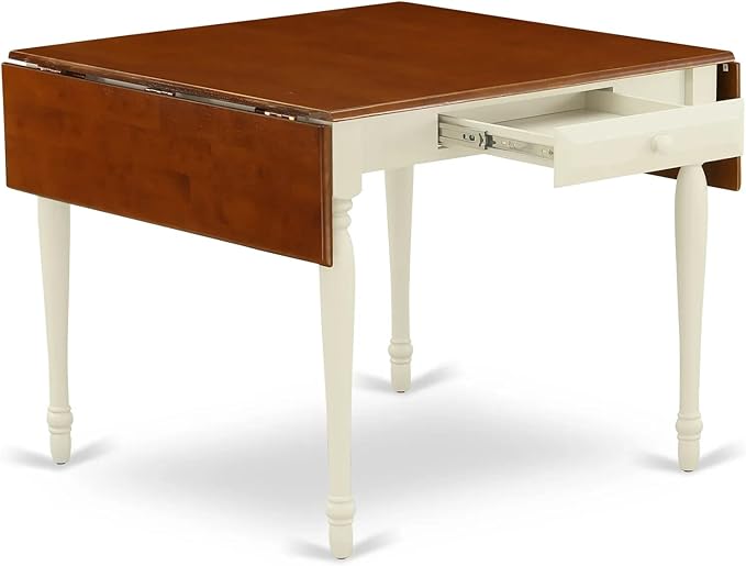 East West Furniture Monza Modern Kitchen Rectangle Dining Table Top with Dropleaf & Stylish Legs, 36x54 Inch, Buttermilk & Cherry - LeafyLoom