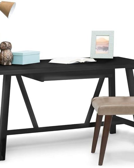 SIMPLIHOME Dylan SOLID WOOD Modern Industrial 60 inch Wide Home Office Desk, Writing Table, Workstation, Study Table Furniture in Black - LeafyLoom