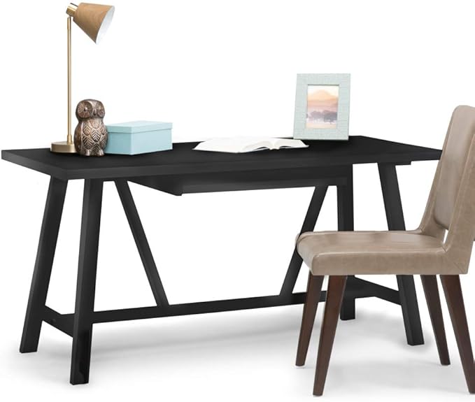 SIMPLIHOME Dylan SOLID WOOD Modern Industrial 60 inch Wide Home Office Desk, Writing Table, Workstation, Study Table Furniture in Black - LeafyLoom