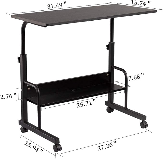 SIDUCAL Computer Cart, Portable Laptop Desk Laptop Cart, Portable Desk with Wheels, Rolling Desk Adjustable Height, Rolling Laptop Stand, Rolling TV Tray, Couch Desk Bed Desk for Laptop, 31.5'' Black - LeafyLoom