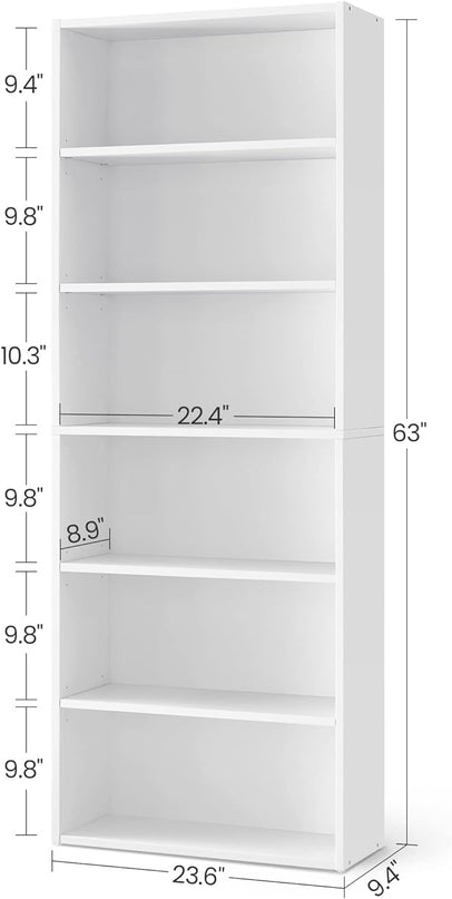 VASAGLE Bookshelf, 23.6 Inches Wide, 6-Tier Open Bookcase with Adjustable Storage Shelves, Floor Standing Unit, Cloud White ULBC166T14 - LeafyLoom