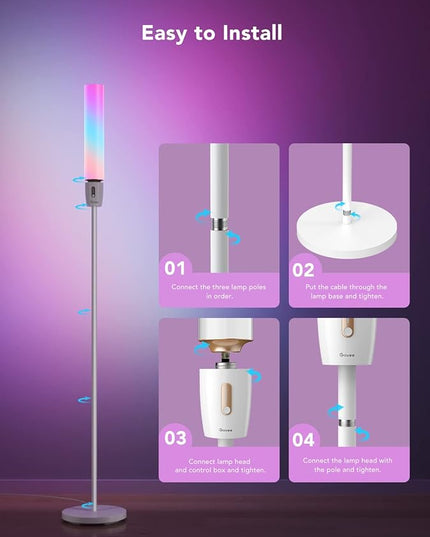 Govee RGBIC Cylinder Floor Lamp, LED Corner Floor Lamp with Wi-Fi App Control, Smart Lamp with 64+ Scenes, DIY Mode, Music Sync, 1500 Lumens Modern Lamp for Bedroom, Living Room - LeafyLoom