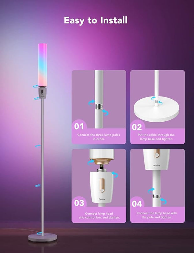 Govee RGBIC Cylinder Floor Lamp, LED Corner Floor Lamp with Wi-Fi App Control, Smart Lamp with 64+ Scenes, DIY Mode, Music Sync, 1500 Lumens Modern Lamp for Bedroom, Living Room - LeafyLoom