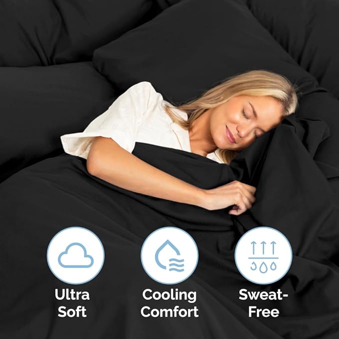 Twin Size 3 Piece Sheet Set - Comfy Breathable & Cooling Sheets - Hotel Luxury Bed Sheets for Women & Men - Deep Pockets, Easy-Fit, Extra Soft & Wrinkle Free Sheets - Black Oeko-Tex Bed Sheet Set - LeafyLoom