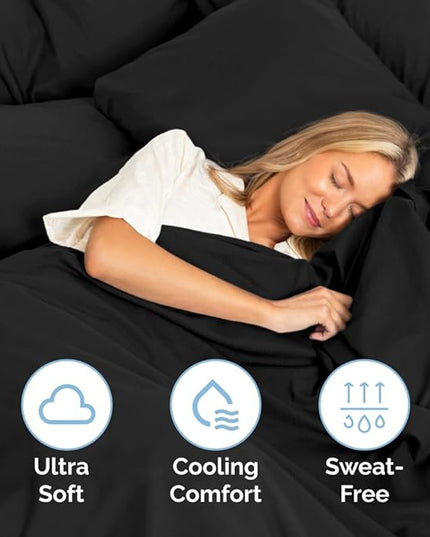 Full Size 4 Piece Sheet Set - Comfy Breathable & Cooling Sheets - Hotel Luxury Bed Sheets for Women & Men - Deep Pockets, Easy-Fit, Extra Soft & Wrinkle Free Sheets - Black Oeko-Tex Bed Sheet Set - LeafyLoom
