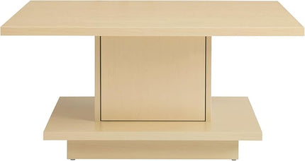 24/7 Shop at Home Lukas 31 inch Square Coffee Table with Hidden Storage and Base Shelf, Contemporary Furniture for Living Room, Home Office, Apartment, Small Space, Light Maple - LeafyLoom