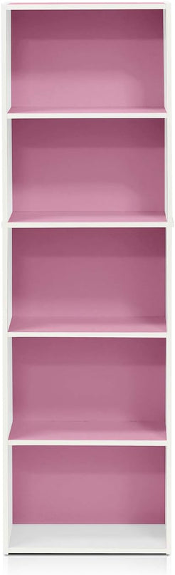 Furinno 5-Tier Reversible Color Open Shelf Bookcase , White/Pink 11055WH/PI - LeafyLoom