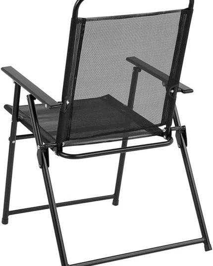 Flash Furniture Nantucket 6 Piece Patio Garden Table Set - Umbrella Table - Set of 4 Black Folding Chairs - LeafyLoom