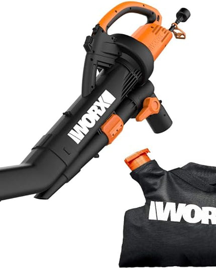 Worx 12 Amp TRIVAC 3-in-1 Electric Leaf Blower & Southwire 2588SW0002 Outdoor Cord-12/3 SJTW Heavy Duty 3 Prong Extension Cord-for Commercial Use (50', Yellow), 50 Feet - LeafyLoom
