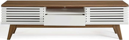 Modway Render Mid-Century Modern Low Profile 59 Inch TV Stand in Walnut/White - LeafyLoom