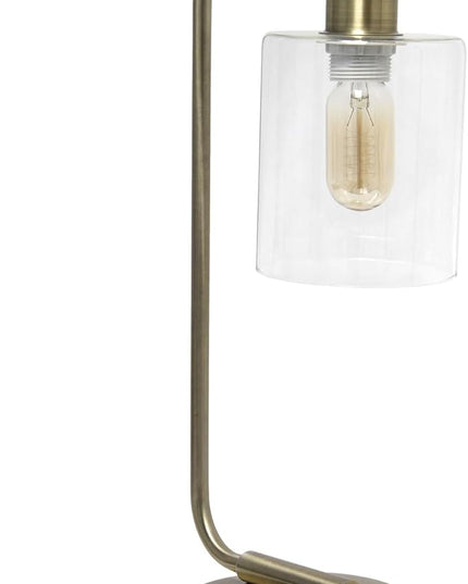 Simple Designs LD1066-ABS Bronson Antique Style Industrial Iron Lantern Desk Lamp with 2 Dual USB Ports and Glass Shade, Antique Brass - LeafyLoom