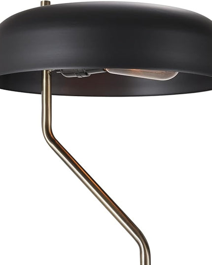 Globe Electric 67506 Powell 63" Floor Lamp, Matte Black, Antique Brass Accent, Stepless Rotary Dimmer Switch on Socket - LeafyLoom