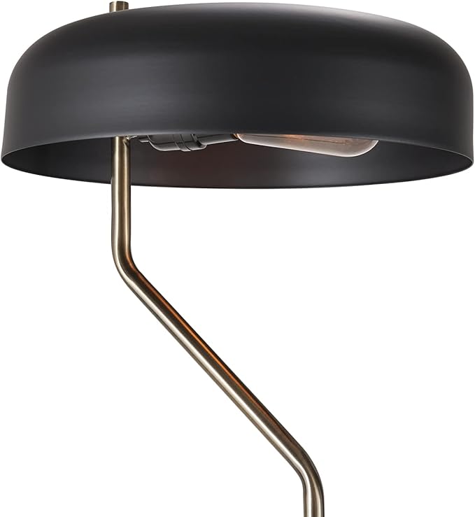 Globe Electric 67506 Powell 63" Floor Lamp, Matte Black, Antique Brass Accent, Stepless Rotary Dimmer Switch on Socket - LeafyLoom