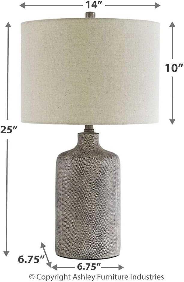 Signature Design by Ashley Linus Modern 25" Ceramic Table Lamp, Natural Stone Finish - LeafyLoom