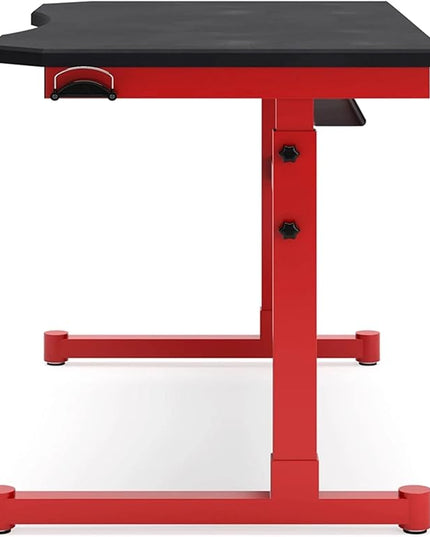 Signature Design by Ashley Lynxtyn Contemporary Adjustable Height Desk with Headset Hanger, Red & Black - LeafyLoom