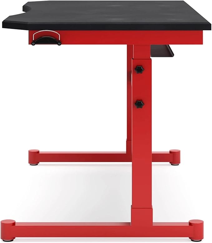 Signature Design by Ashley Lynxtyn Contemporary Adjustable Height Desk with Headset Hanger, Red & Black - LeafyLoom