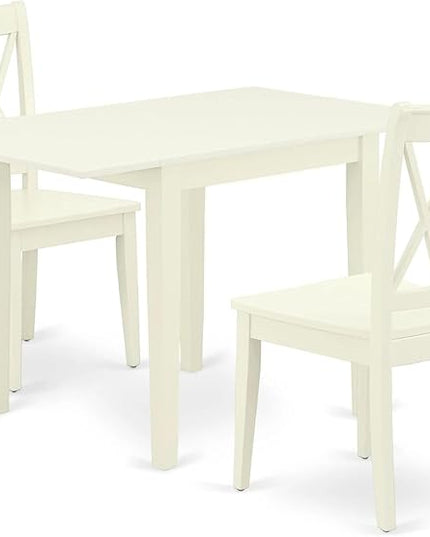 East West Furniture NDCL3-LWH-W Norden 3 Piece Modern Set Contains a Rectangle Wooden Table with Dropleaf and 2 Dining Chairs, 30x48 Inch, Linen White - LeafyLoom