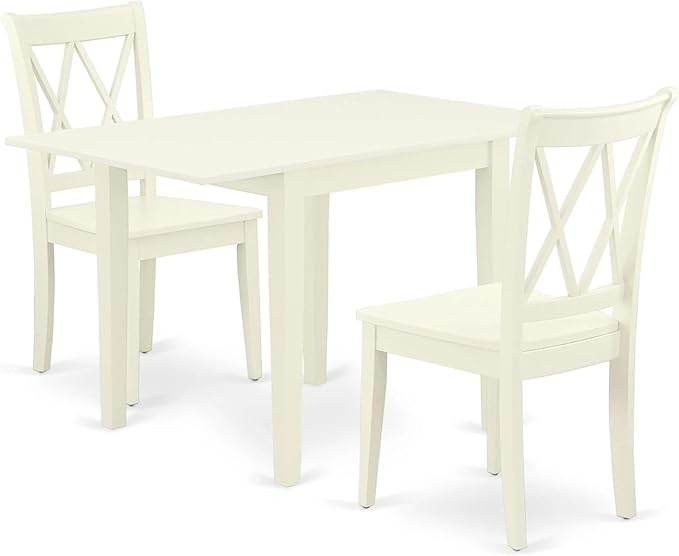 East West Furniture NDCL3-LWH-W Norden 3 Piece Modern Set Contains a Rectangle Wooden Table with Dropleaf and 2 Dining Chairs, 30x48 Inch, Linen White - LeafyLoom