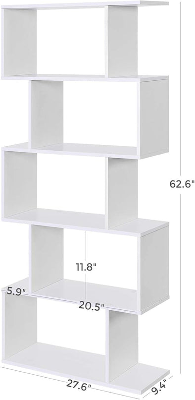 VASAGLE Wooden Bookcase, Display Shelf and Room Divider, Freestanding Decorative Storage Shelving, 5-Tier Bookshelf, White - LeafyLoom