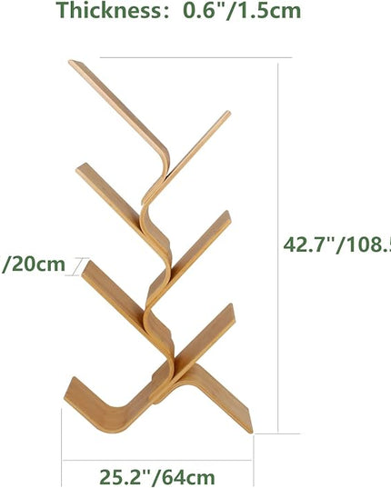 6-Tier Floor Bamboo Tree Bookshelf, Modern Standing Bookcase Office Book Storage Creative Curved Rack Organizer Shelves, Book Shelf Space Saver for Home Living Room Corner Bedroom - LeafyLoom