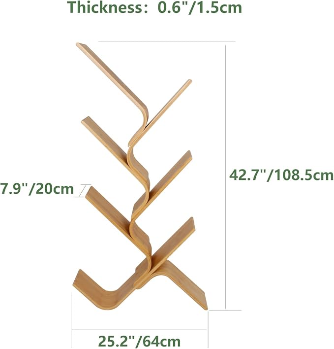 6-Tier Floor Bamboo Tree Bookshelf, Modern Standing Bookcase Office Book Storage Creative Curved Rack Organizer Shelves, Book Shelf Space Saver for Home Living Room Corner Bedroom - LeafyLoom