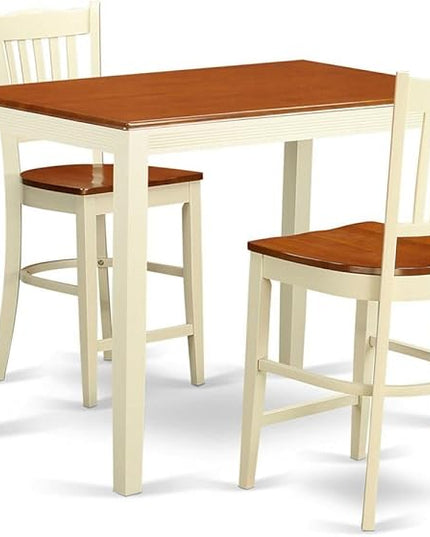 East West Furniture YAGR3-WHI-W 3 Piece Kitchen Counter Set for Small Spaces Contains a Rectangle Dining Room Table and 2 Dining Chairs, 30x48 Inch, Buttermilk & Cherry - LeafyLoom