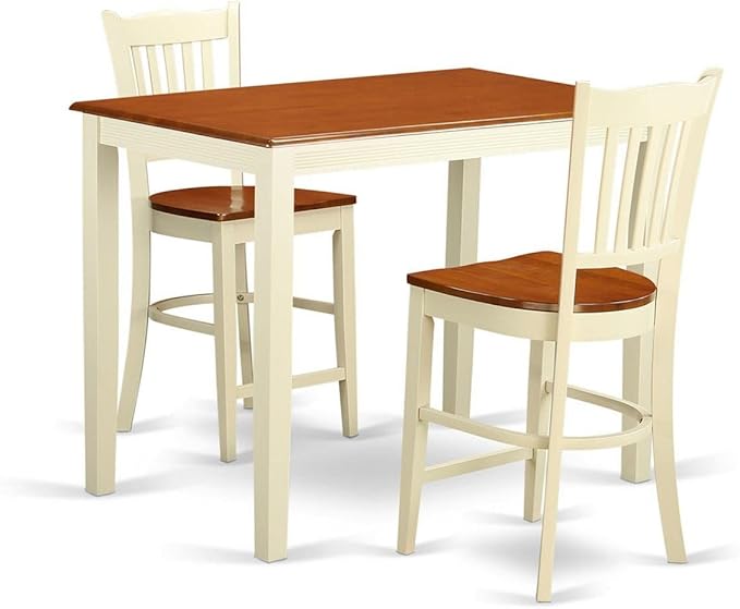 East West Furniture YAGR3-WHI-W 3 Piece Kitchen Counter Set for Small Spaces Contains a Rectangle Dining Room Table and 2 Dining Chairs, 30x48 Inch, Buttermilk & Cherry - LeafyLoom