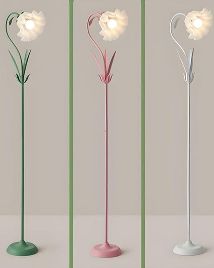 OTTOSON Modern Flower Shape Floor Lamp, Macaron Pink 1-Light Iron Standing Light Cute Floral Lamp with Acrylic Shade Arc Tall Lamp for Living Room Corner Bedroom Kids Room - LeafyLoom