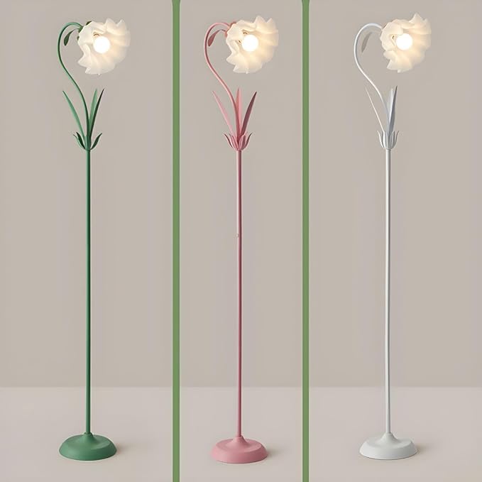 OTTOSON Modern Flower Shape Floor Lamp, Macaron Pink 1-Light Iron Standing Light Cute Floral Lamp with Acrylic Shade Arc Tall Lamp for Living Room Corner Bedroom Kids Room - LeafyLoom