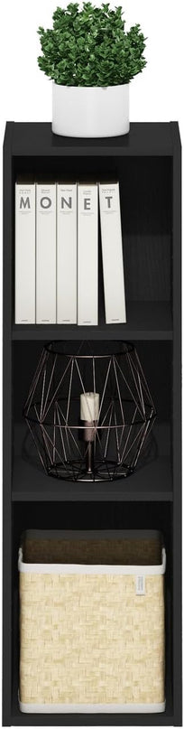Furinno Fulda 3-Tier Space Saving Storage Shelf Bookcase, 10-Inch Width, Blackwood - LeafyLoom