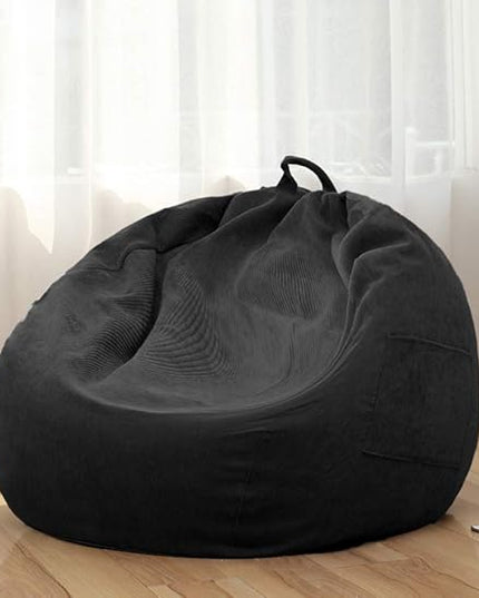 Stuffed Animal Storage Bean Bag Chair Cover (No Beans) for Kids and Adults.Soft Premium Corduroy Stuffable Beanbag for Organizing Children Plush Toys or Memory Foam Extra Large 300L (Black) - LeafyLoom