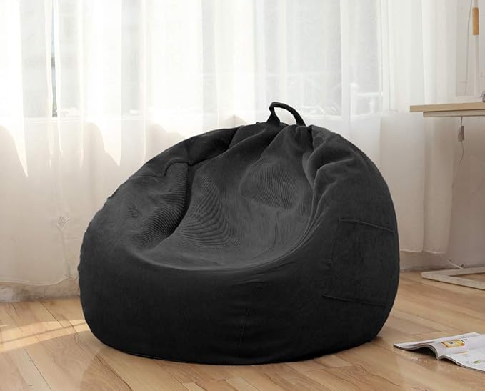 Stuffed Animal Storage Bean Bag Chair Cover (No Beans) for Kids and Adults.Soft Premium Corduroy Stuffable Beanbag for Organizing Children Plush Toys or Memory Foam Extra Large 300L (Black) - LeafyLoom