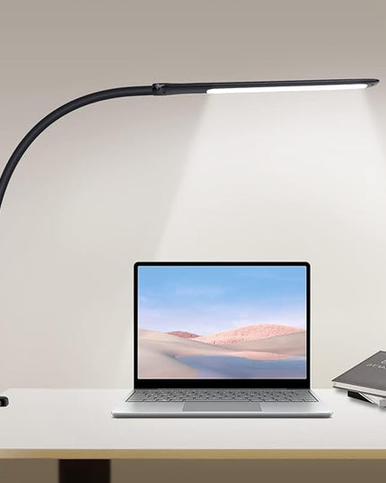 YOUKOYI LED Desk Lamp with Clamp,10W Swing Arm Clamp Lamp, 5 Brightness Levels & 4 Color Modes, Gooseneck Lamps Touch Control, Architect Desk Lamp for Home Office, Reading, Work(Black) - LeafyLoom