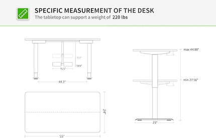 FAMISKY 55 Inch Height Adjustable Standing Desk with Foot Rest, Sit Stand Home Office Desk with Hooks, Ergonomic Workstation Black Steel Frame/Black Wood Top - LeafyLoom